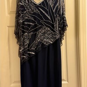 Frank Lyman Design Asymmetrical Dress in Blue and Silver